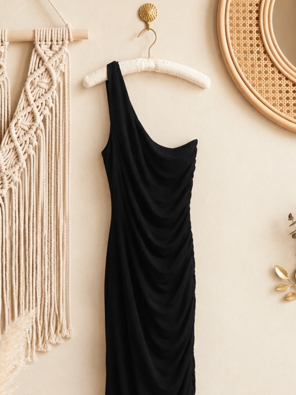 NWT A New Day Black One-Shoulder Ruched Evening Dress